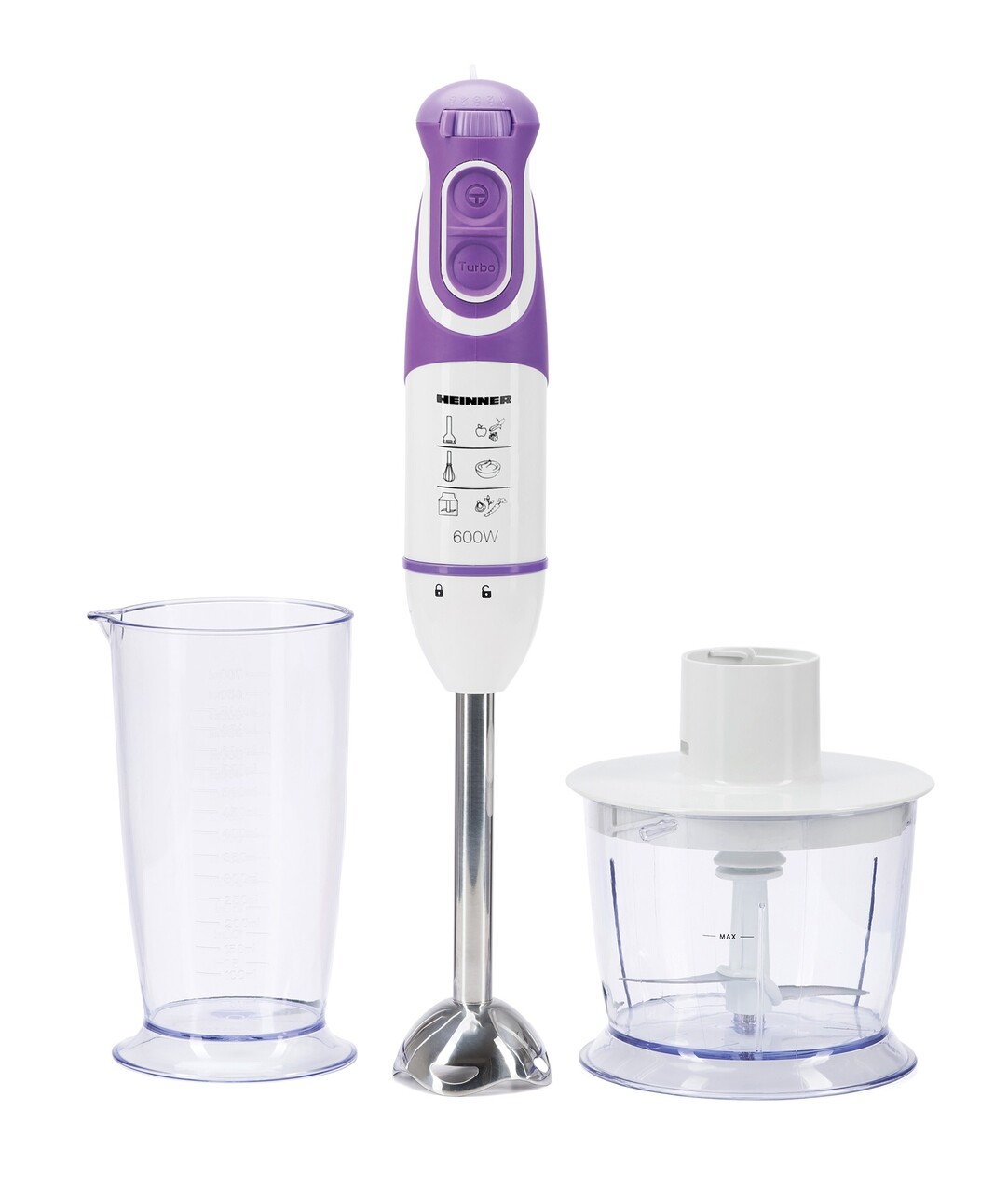 Blender de mana, Heinner, multifunctional, 600 W, 5 viteze, violet - imagine 5